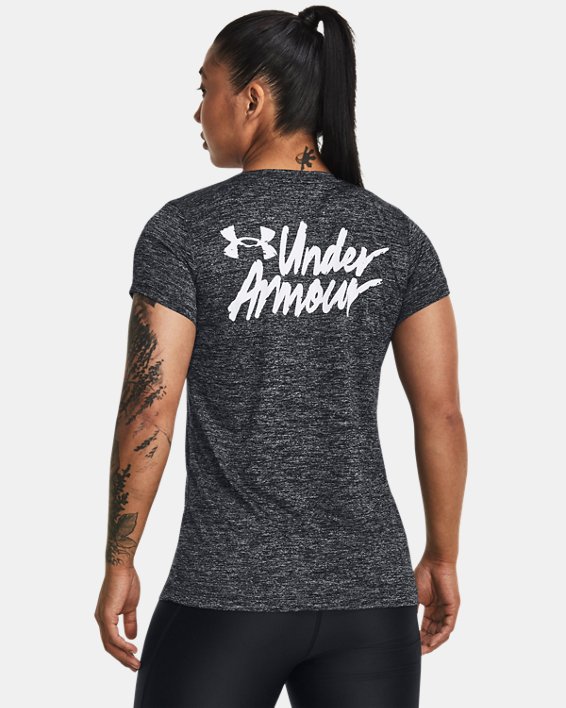 Camiseta de manga corta estampada UA Tech™ Twist para mujer, Black, pdpMainDesktop image number 1